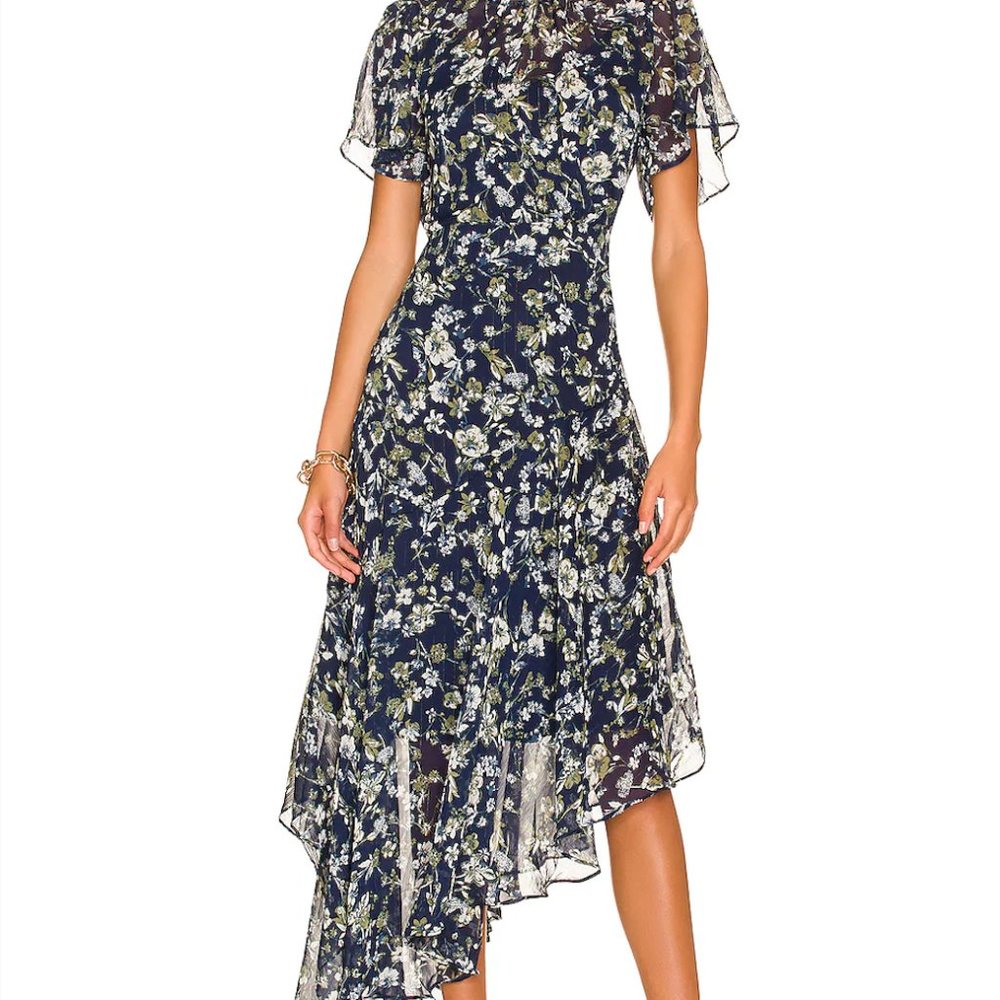 ASTR FLUTTER SLEEVE ASYMMETRICAL FLORAL MAXI DRESS